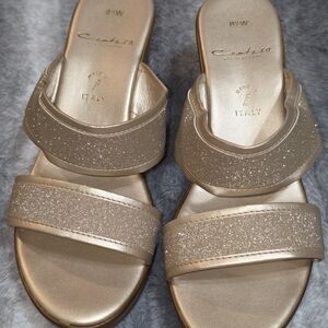 Contessa Metallic Gold Slide Sandals – Sparkle Double-Strap Women’s Slides